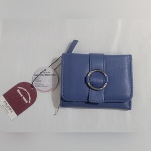 Mundi Anna Indexer RFID Vegan Leather Tri-Fold Wallet In Blue Silver Tone Accent
